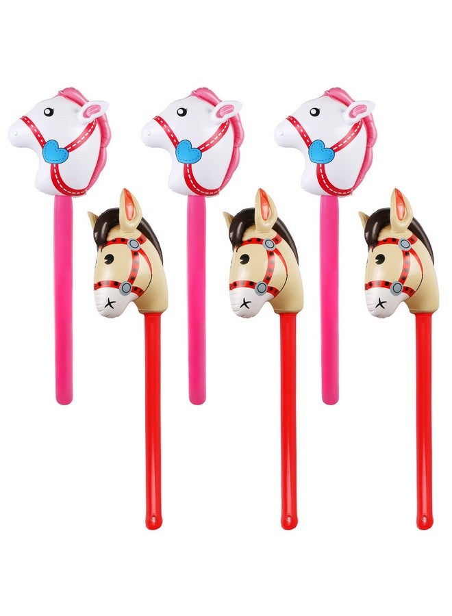 EVERMARKET 6 Pieces Inflatable Stick Horse,Inflatable Horsehead Stick Balloon Pony Stick for Christmas Horse Themed Birthday Party Decorations Supplies Favors Props Cowboy Horse Costume Stick,37 Inch - Image 1