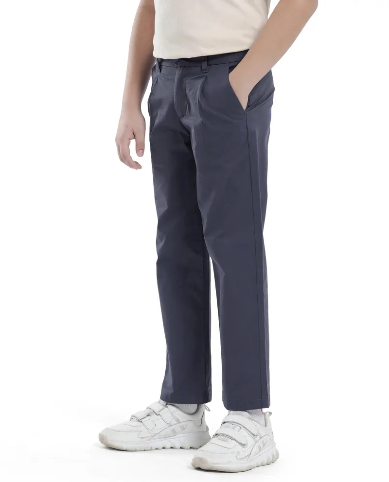 Rare Ones Rare Ones Kids Tino Navy Cotton Plain Button And Zip Closure Regular Fit Trouser