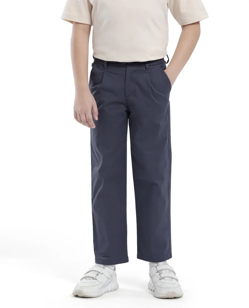 رير ونز Rare Ones Kids Tino Navy Cotton Plain Button And Zip Closure Regular Fit Trouser
