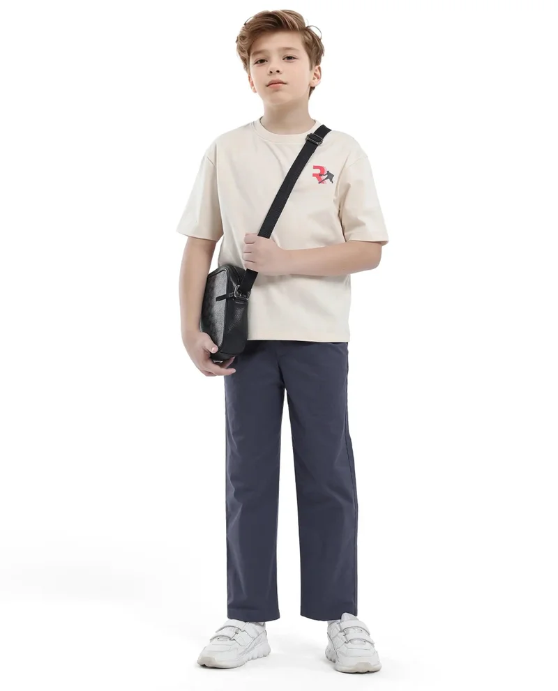 رير ونز Rare Ones Kids Tino Navy Cotton Plain Button And Zip Closure Regular Fit Trouser