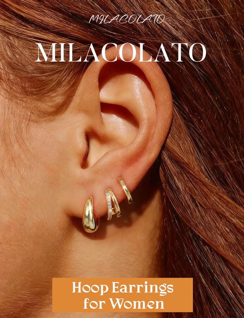 MILACOLATO 3 Pairs Small 14K Gold Plated Hoop Earrings for Women Trendy Hypoallergenic Cartilage Hoop Earring Stacks Silver Plated Huggie Hoops Earring Sets for Multiple Piercing Chunky Double Hoop Jewelry GHT - Image 2