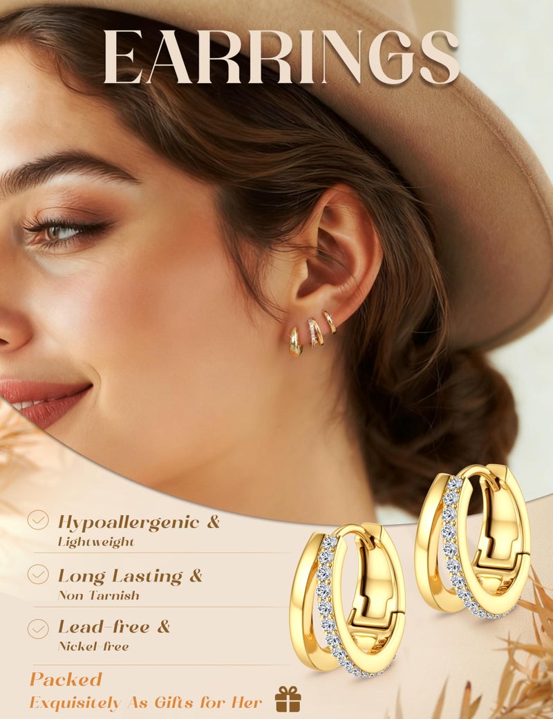 MILACOLATO 3 Pairs Small 14K Gold Plated Hoop Earrings for Women Trendy Hypoallergenic Cartilage Hoop Earring Stacks Silver Plated Huggie Hoops Earring Sets for Multiple Piercing Chunky Double Hoop Jewelry GHT - Image 3
