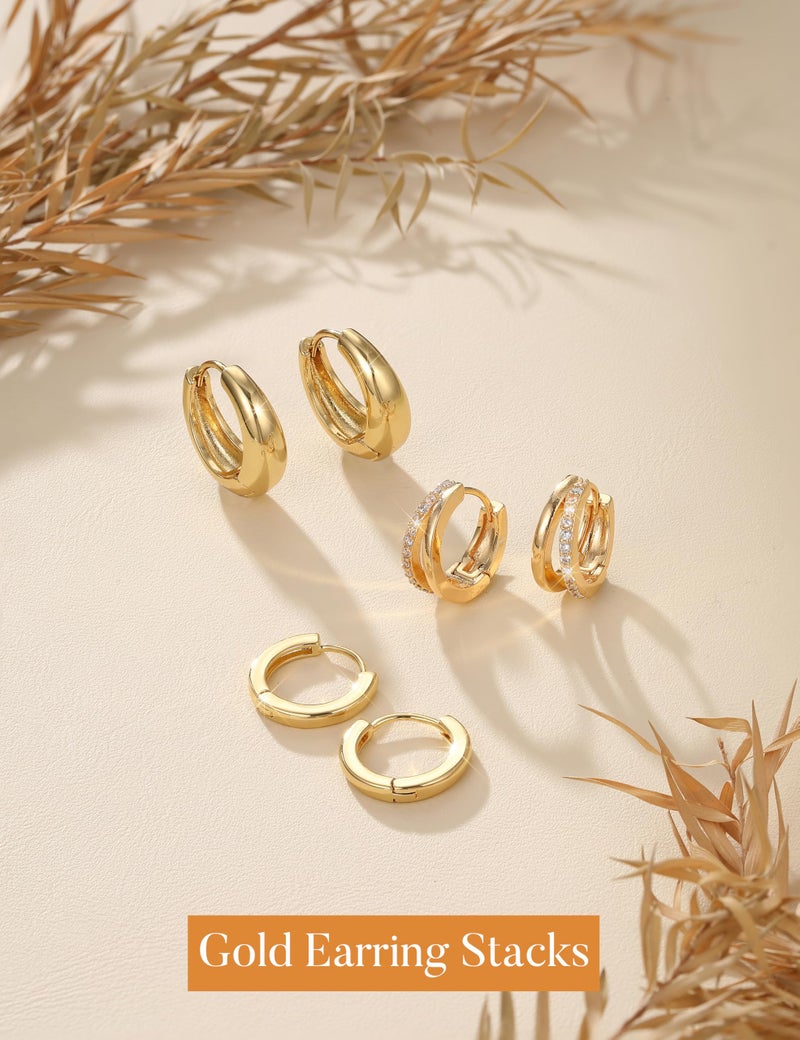 MILACOLATO 3 Pairs Small 14K Gold Plated Hoop Earrings for Women Trendy Hypoallergenic Cartilage Hoop Earring Stacks Silver Plated Huggie Hoops Earring Sets for Multiple Piercing Chunky Double Hoop Jewelry GHT - Image 5