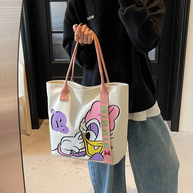 Cartoon Large-Capacity Canvas Bag Women'S New Satchel Shopping Bag Shoulder Bag College Student Class Work Clothing Tote Bag Trendy - Image 5