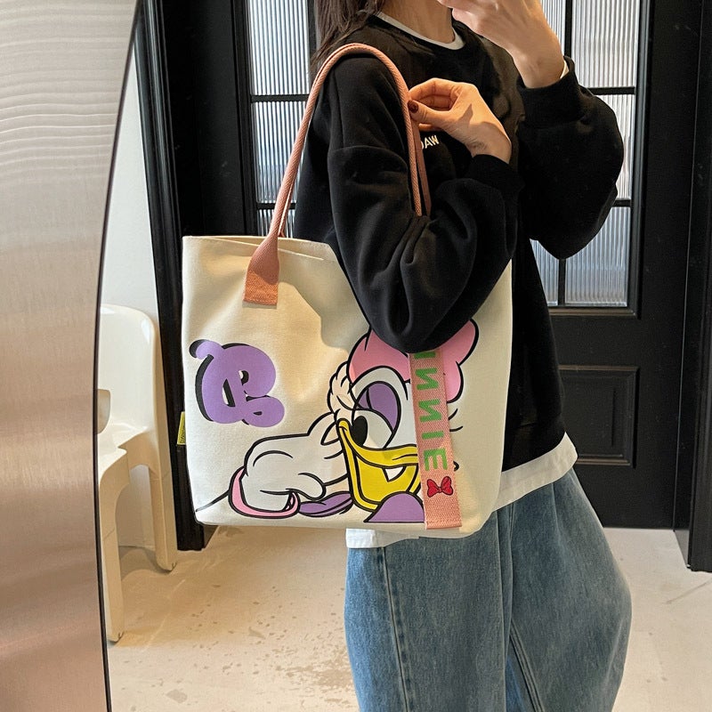 Cartoon Large-Capacity Canvas Bag Women'S New Satchel Shopping Bag Shoulder Bag College Student Class Work Clothing Tote Bag Trendy - Image 4