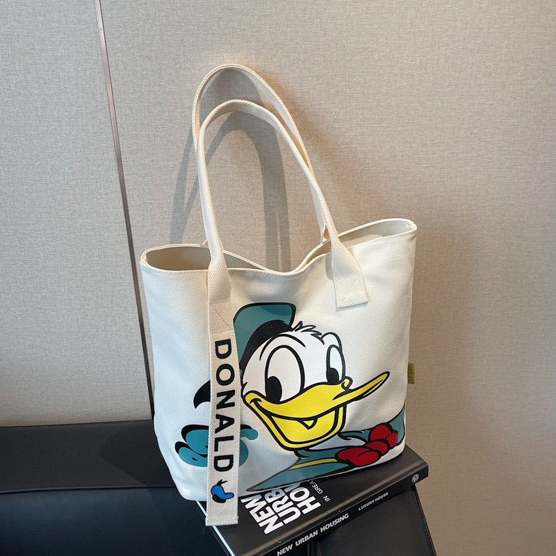 Cartoon Large-Capacity Canvas Bag Women'S New Satchel Shopping Bag Shoulder Bag College Student Class Work Clothing Tote Bag Trendy - Image 1