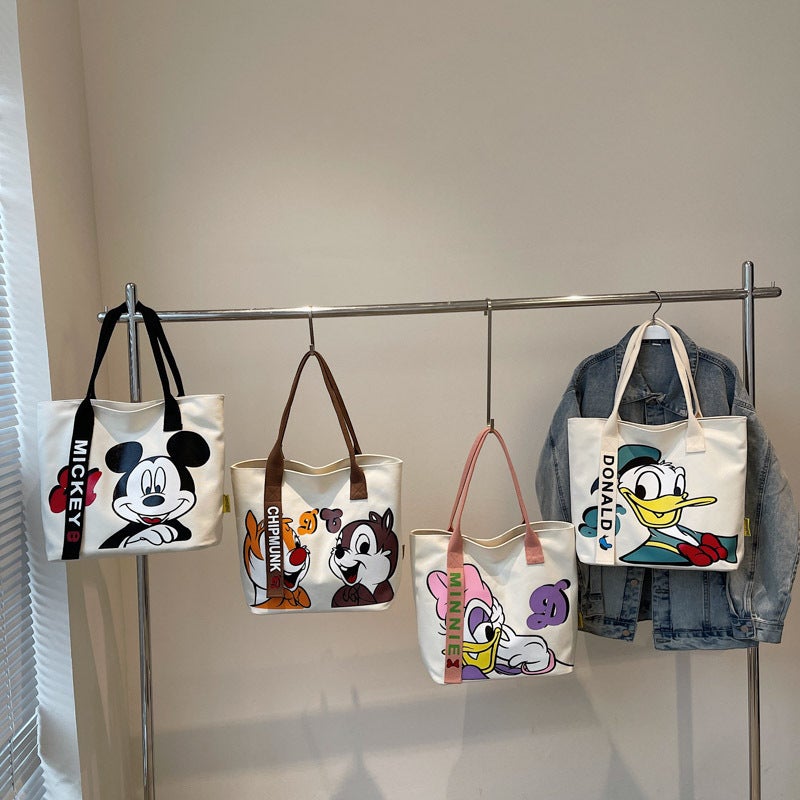Cartoon Large-Capacity Canvas Bag Women'S New Satchel Shopping Bag Shoulder Bag College Student Class Work Clothing Tote Bag Trendy - Image 3