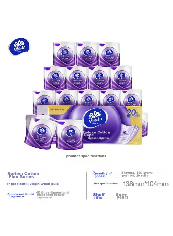 Vinda Core Roll Toilet Paper, Soft And Strong 4-ply 130g*20 Rolls, Gentle On Skin, No Irritation, Tissue Paper, Toilet Paper - Image 4