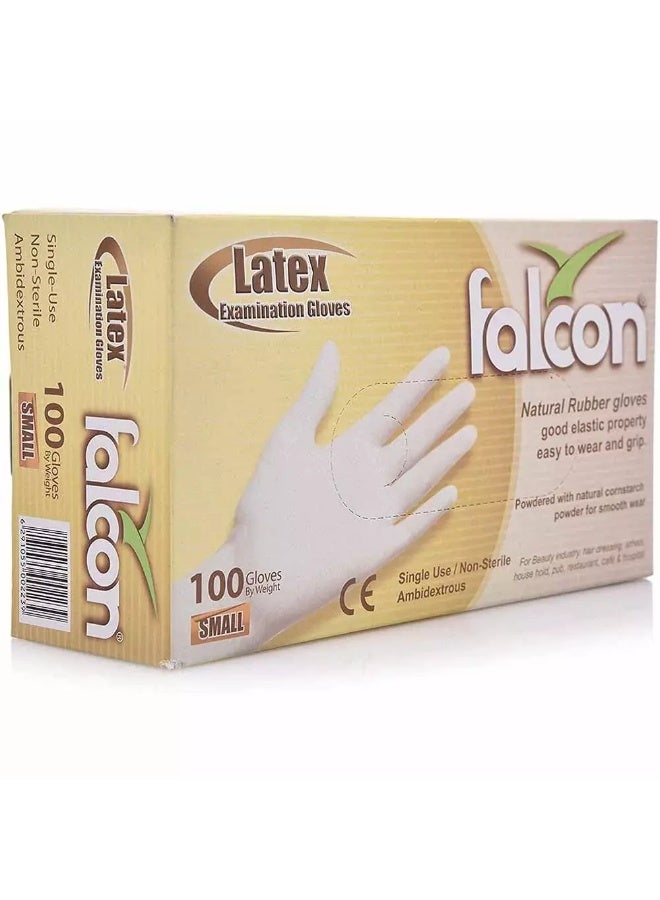 Falcon قفازات لاتكس فالكون، قفازات مطاط طبيعي، صغيرة - 100 قطعة من القفازات المطحونة مسبقًا الأفضل لتصفيف الشعر، المدرسة، المنزل، المطعم - Image 2