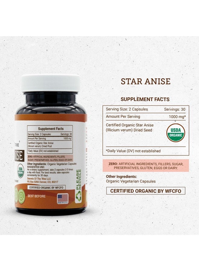 Secrets of the Tribe Star Anise USDA Organic 60 Capsules | Made with Vegetarian Capsules and Certified Organic Star Anise (Illicium verum) Dried Seed (60 Capsules) - Image 4