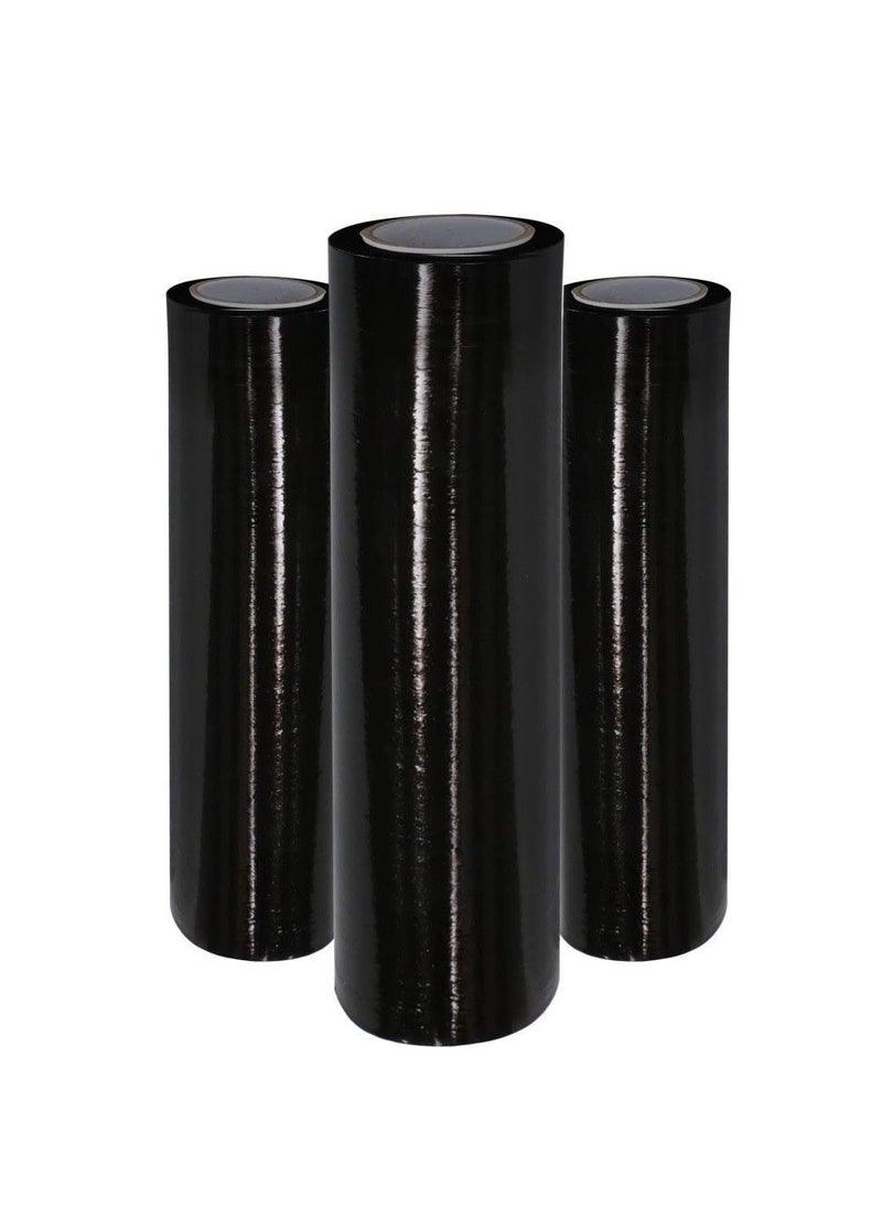 MARKQ - [3 Rolls] Black Stretch Film Wrap - 500mm Heavy Duty Plastic Shrink Wrap for Pallet Wrap, Packing, Moving and Packaging - Cling Wrap - Image 1