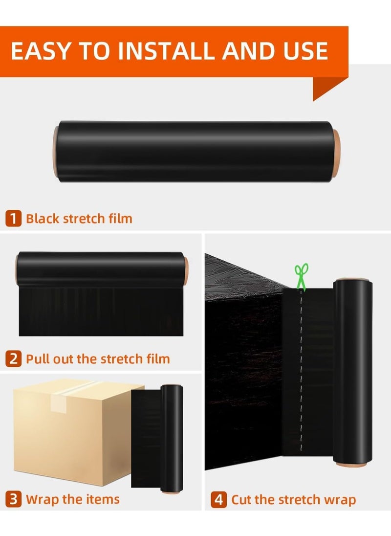 MARKQ - [3 Rolls] Black Stretch Film Wrap - 500mm Heavy Duty Plastic Shrink Wrap for Pallet Wrap, Packing, Moving and Packaging - Cling Wrap - Image 1