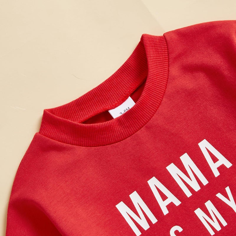 Socutebabe Newborn Baby Boy Girl Valentine's Day Outfit Mama Is My Valentine Bubble Romper Sweatshirt Infant Clothes (Red, 0-3 Months) - Image 2
