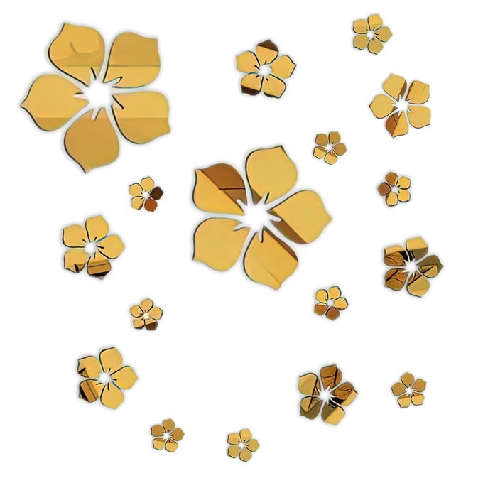 ACRYLIC MIRROR FLORAL WALL STICKERS SELF ADHESIVE MIRROR WALL DECOR REMOVABLE MIRROR DECOR 3D FLOWER DIY WALL STICKER FOR LIVING ROOM BEDROOM BATHROOM GOLD