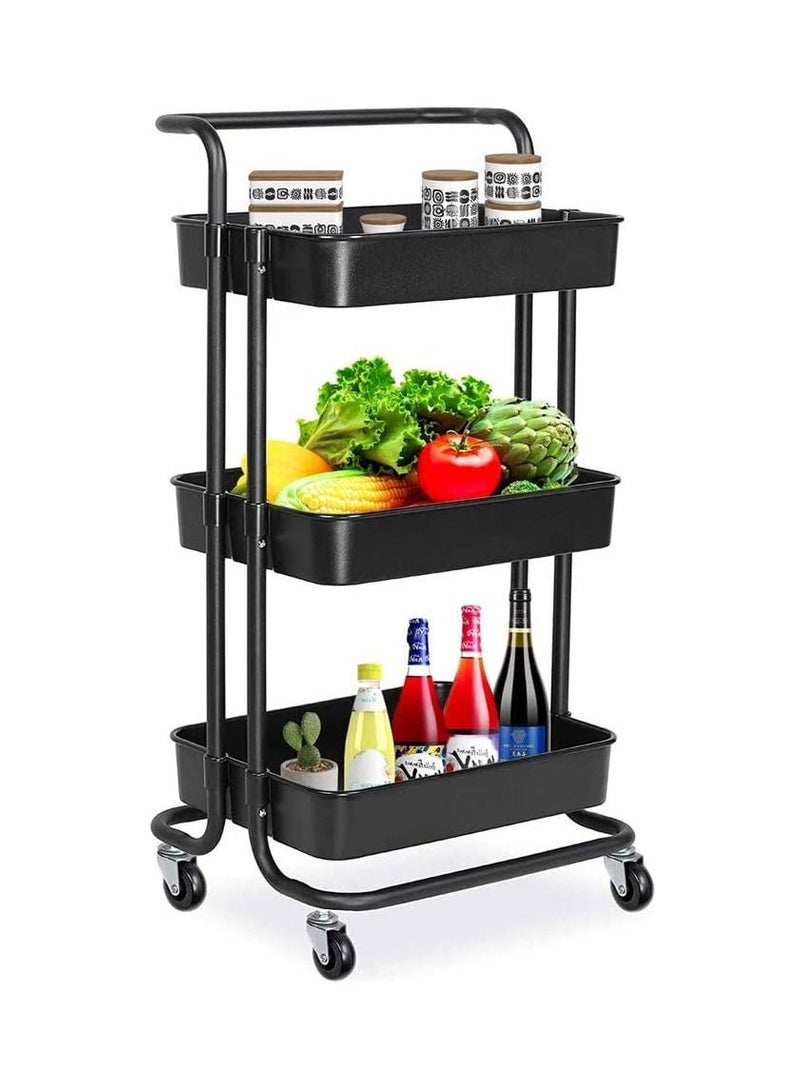BLOOMING TIME 3-Tier Rolling Storage Utility Cart Black - Image 2