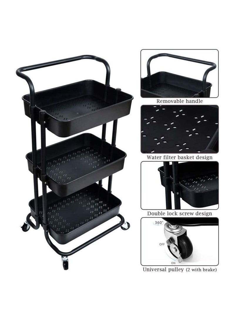 BLOOMING TIME 3-Tier Rolling Storage Utility Cart Black - Image 3