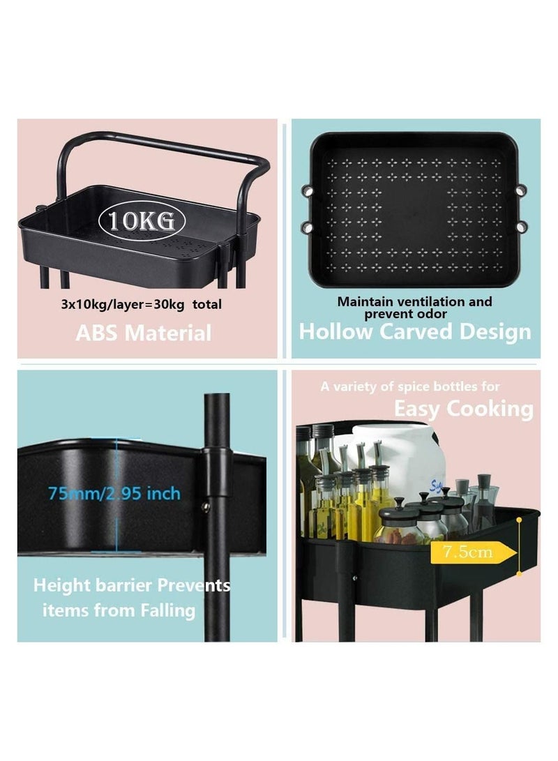 BLOOMING TIME 3-Tier Rolling Storage Utility Cart Black - Image 5