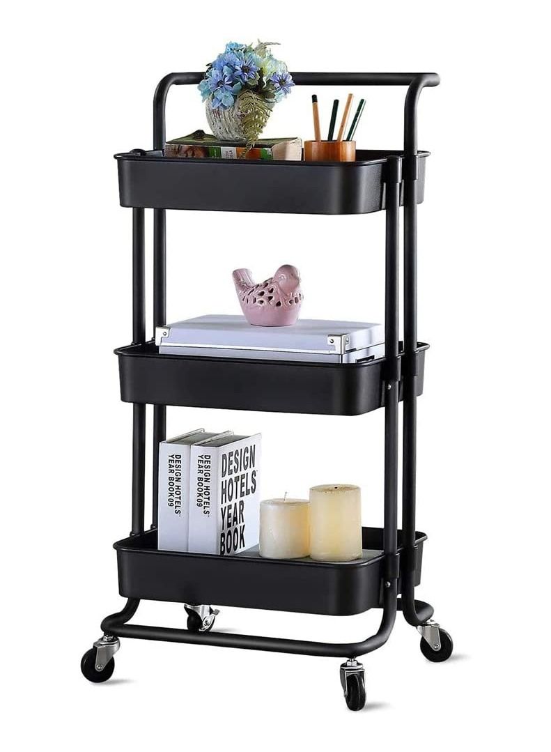 BLOOMING TIME 3-Tier Rolling Storage Utility Cart Black - Image 1