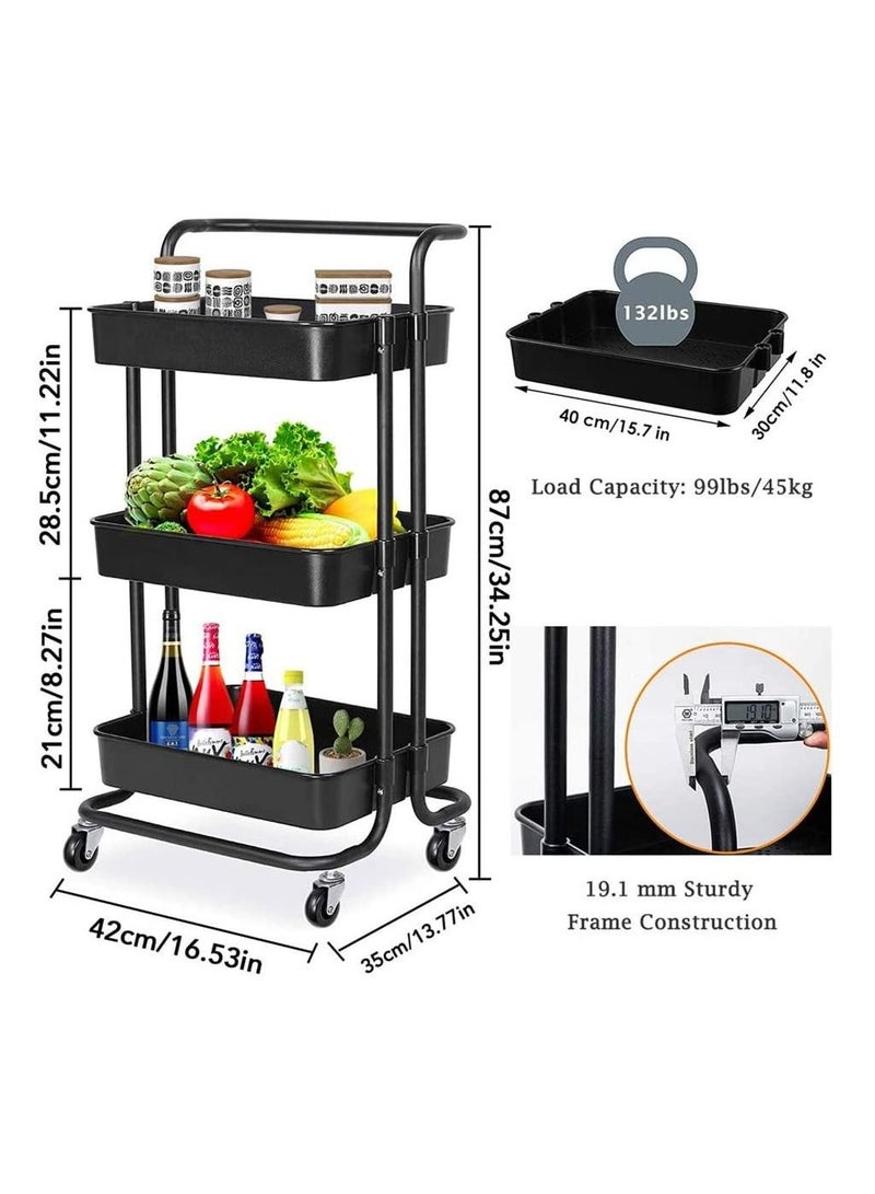 BLOOMING TIME 3-Tier Rolling Storage Utility Cart Black - Image 4