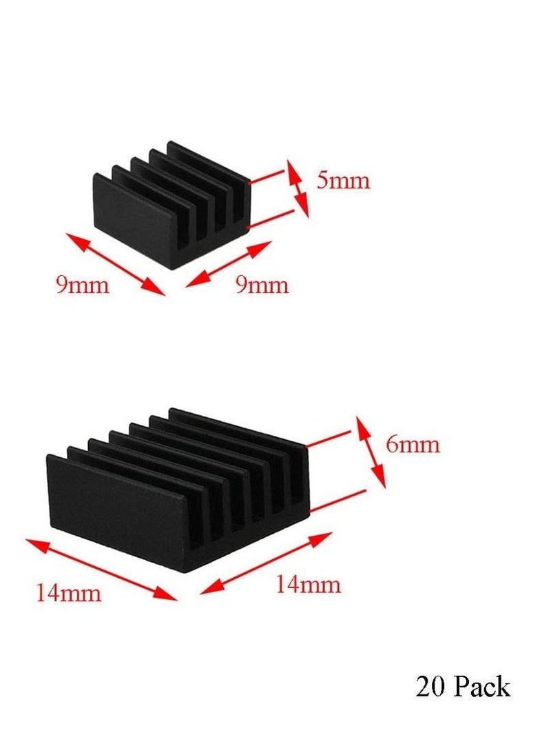 20pcs Heat Sink Mini Radiator Dissipate Heat Thermal Cooling Lower Temperature Easy to Install for PI IC CPU Chipset Raspberry Stepper Board Aluminum Black Assortment - Image 5