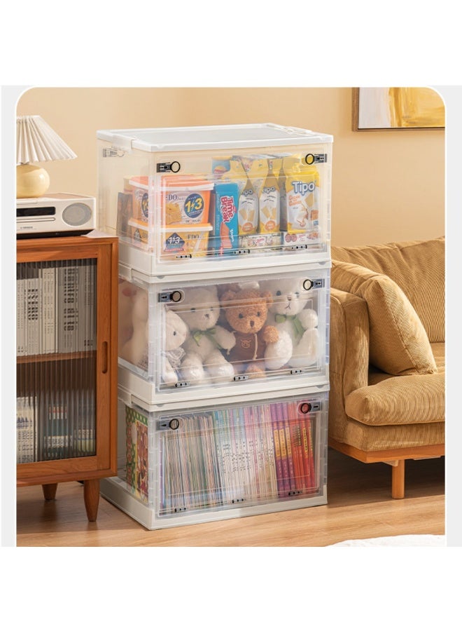 PENG GENERAL Collapsible Storage Box with Sliding Lid, Stackable Organizer White - Image 2