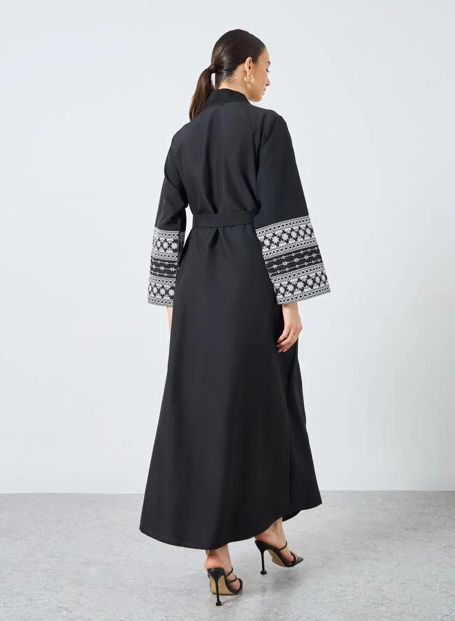 تايك تو Take Two Embroidery Sleeve Open Front Abaya