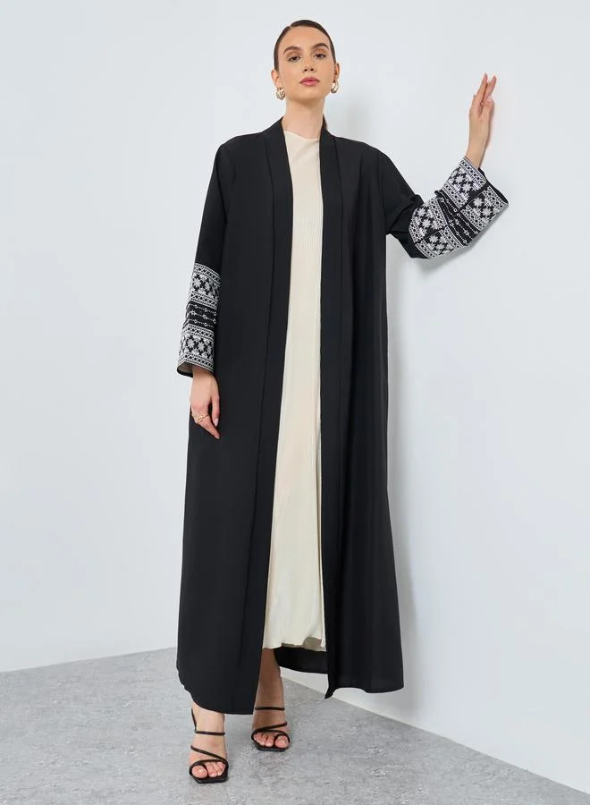 تايك تو Take Two Embroidery Sleeve Open Front Abaya