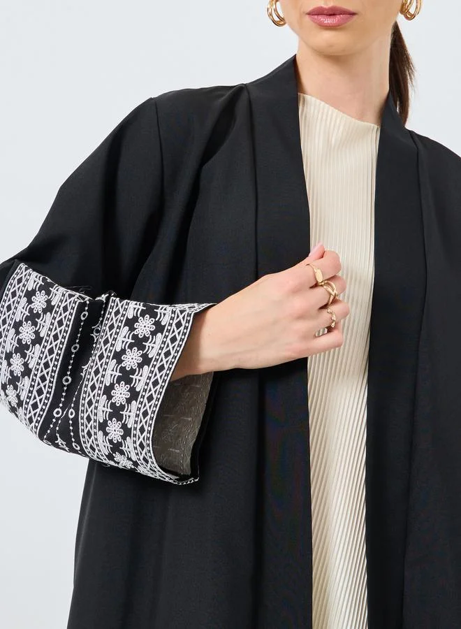 تايك تو Take Two Embroidery Sleeve Open Front Abaya