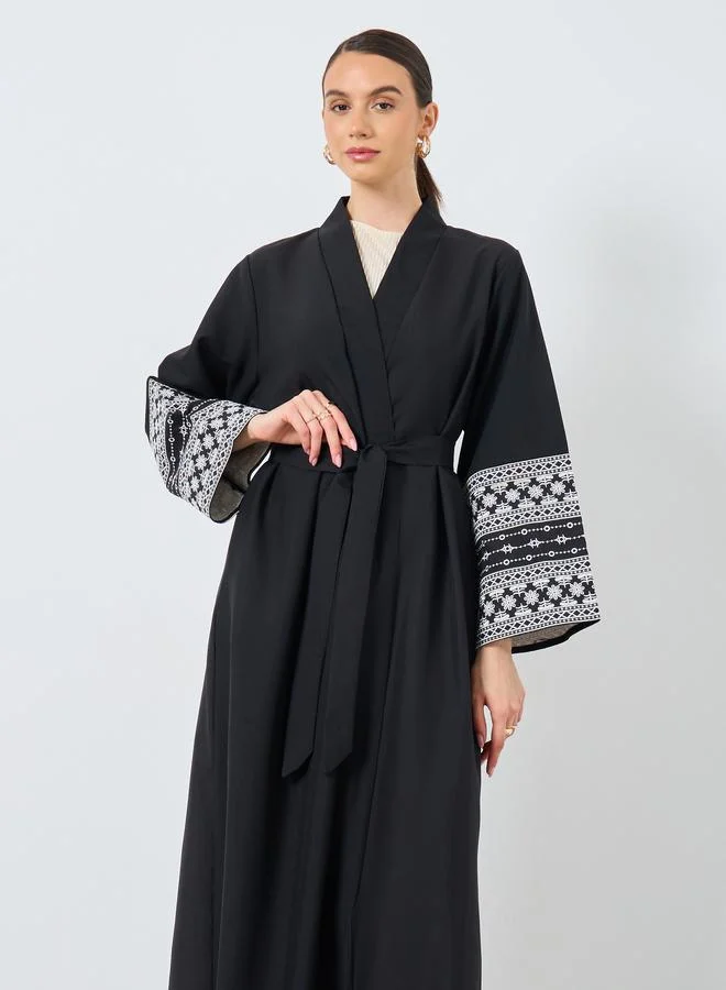 تايك تو Take Two Embroidery Sleeve Open Front Abaya