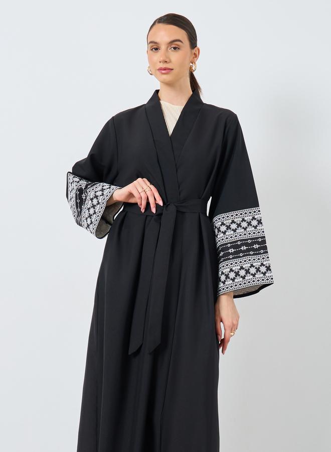 Take Two Embroidery Sleeve Open Front Abaya - Image 3