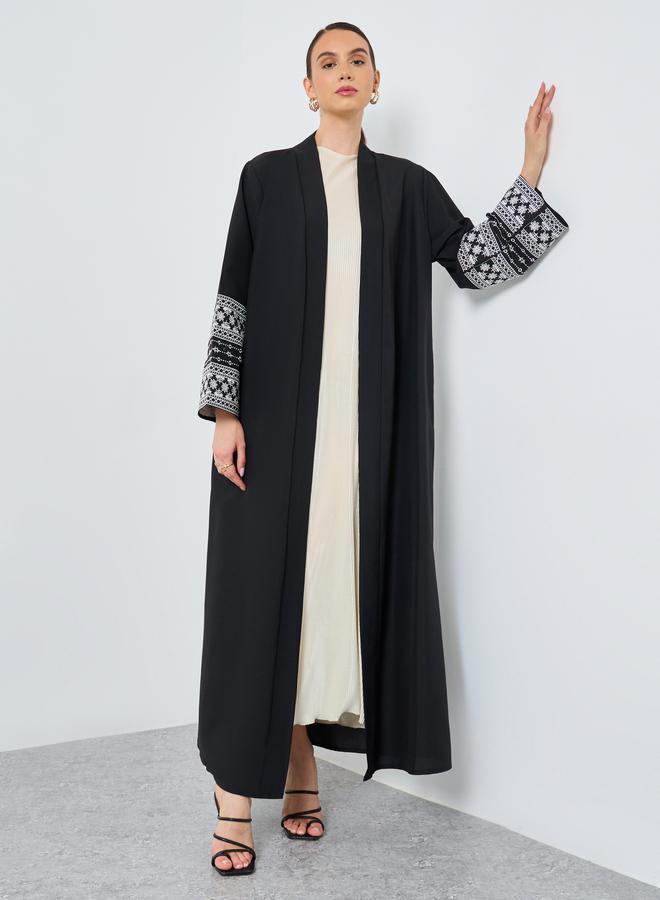 Take Two Embroidery Sleeve Open Front Abaya - Image 1