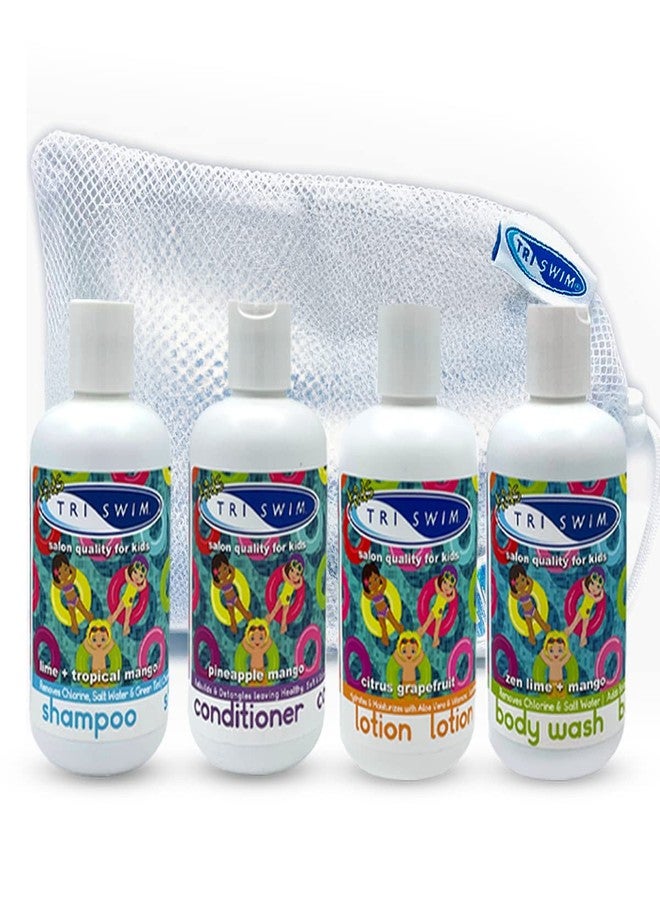 TRISWIM Kids After Swim Value Pack of 4 Travel Mesh Bag + Swim Care Chlorine Removal Body Wash + Swimming Lotion + Swim Shampoo and Conditioner 8.5 fl oz Keep your Little Swimmers Clean and Healthy - Image 1