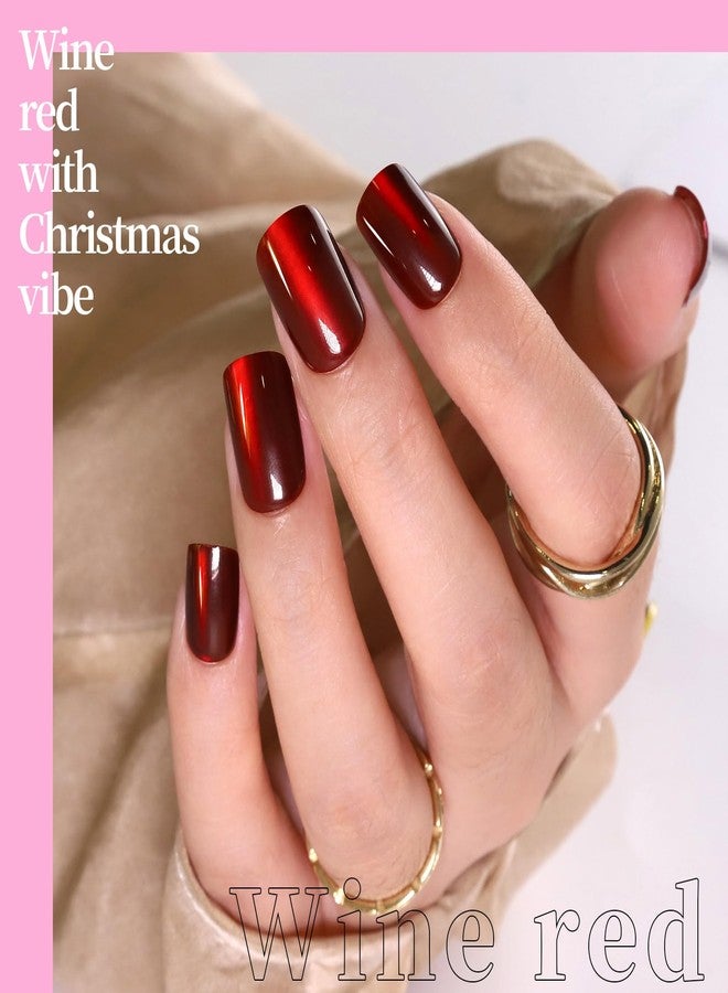 FANDAMEI Press on Nails, 6 Colors Press on Nails Short, Glossy Cat Eye Nails Short Square, Natural Fake Nails for Women, with Nail Adhesive Tabs, Cat Eye Press on Nails Kit - Image 4