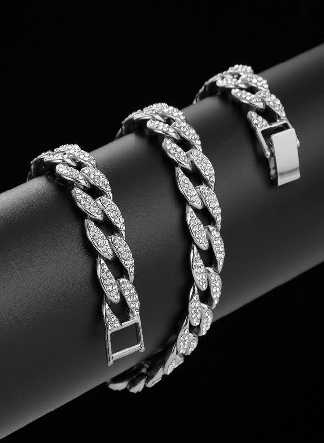 Saintda Cuban Link Chain Men Necklace Bracelet Jewelry Set Silver Fake Diamond Iced Out Bling Thick Necklaces Women Choker Chains (Silver-14mm,18inch) - Image 4