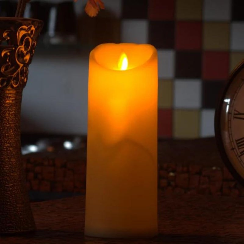 CHRONOS LED Moving Flame Pillar Candle - Smooth Ivory Battery Operated, Flameless, Smokeless, Realistic Flickering, Warm White Light for Home Decor, Diwali, and Christmas (8 Inch) - Image 1