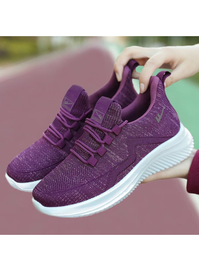 Pull Back Warrior Mom Shoes Comfortable Spring And Autumn Walking Shoes New Style Elderly Middle-aged And Elderly Women's Anti-slip Soft Bottom Sports Shoes 1449 Deep Purple Size 37 - Image 1