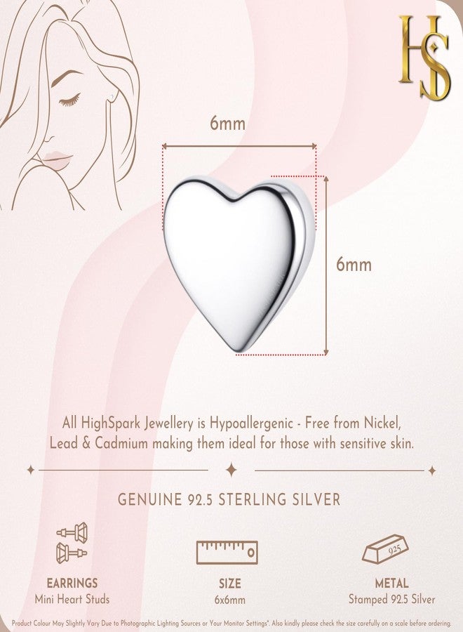 HighSpark Women's 925 Silver Tiny Cute Heart Stud Earrings | 92.5 Sterling Silver & Stunning Shine | Lovely Gift - Cute Heart - Image 2