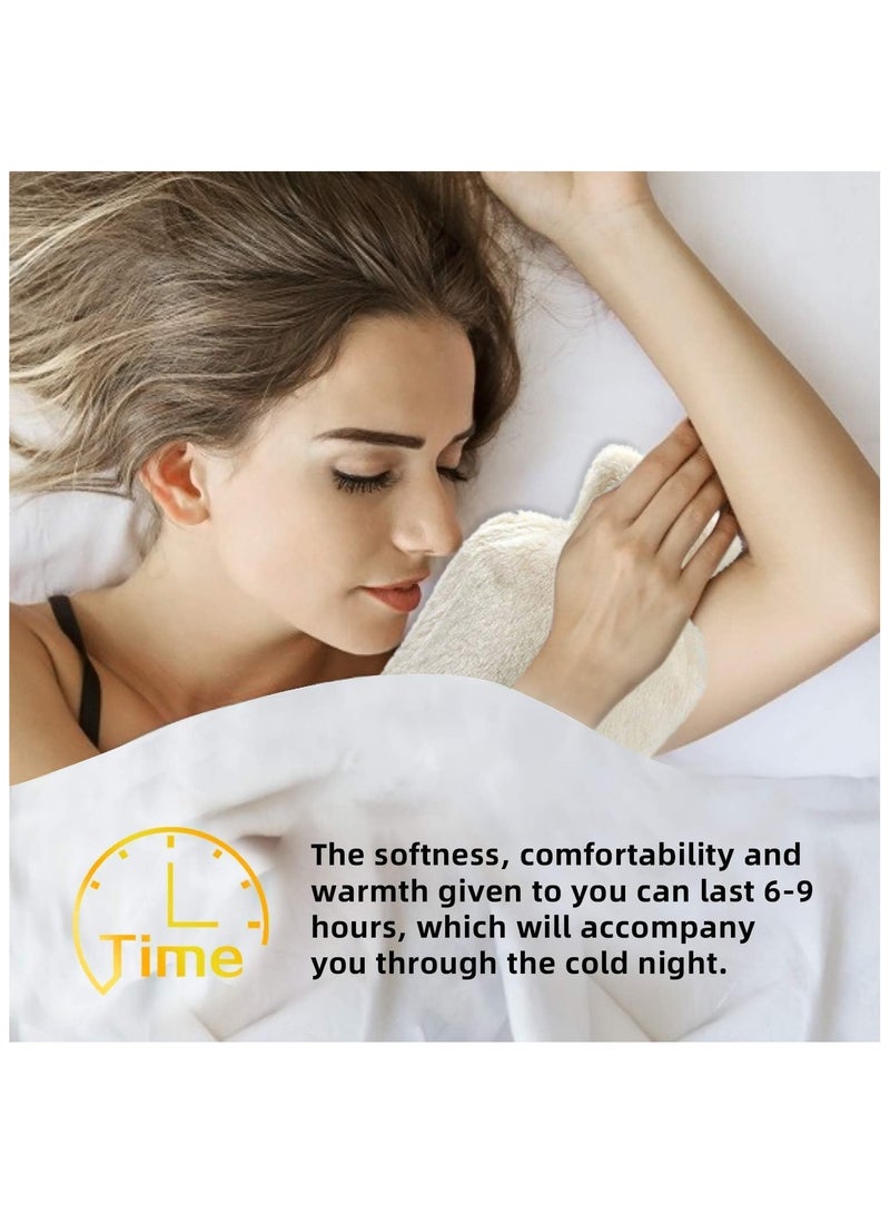 عربست زجاجة ماء ساخن مع غطاء ناعم، حقيبة زجاجة ماء ساخن مطاطية قابلة لإعادة الاستخدام سعة 2 لتر، حقيبة ماء ساخن محمولة، حزمة ماء ساخن بارد لتقلصات العضلات وتخفيف آلام الرقبة والكتفين (بيج) - Image 4