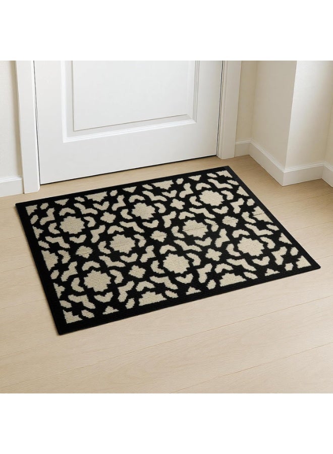 60*90cm Washable Runner Rug for Hallway, Non Slip Low-Pile Kitchen Rug, Durable Soft Floor Carpet Runners for Entryway, Bedroom, Bathroom, Laundry Room, Black Flower - Image 1