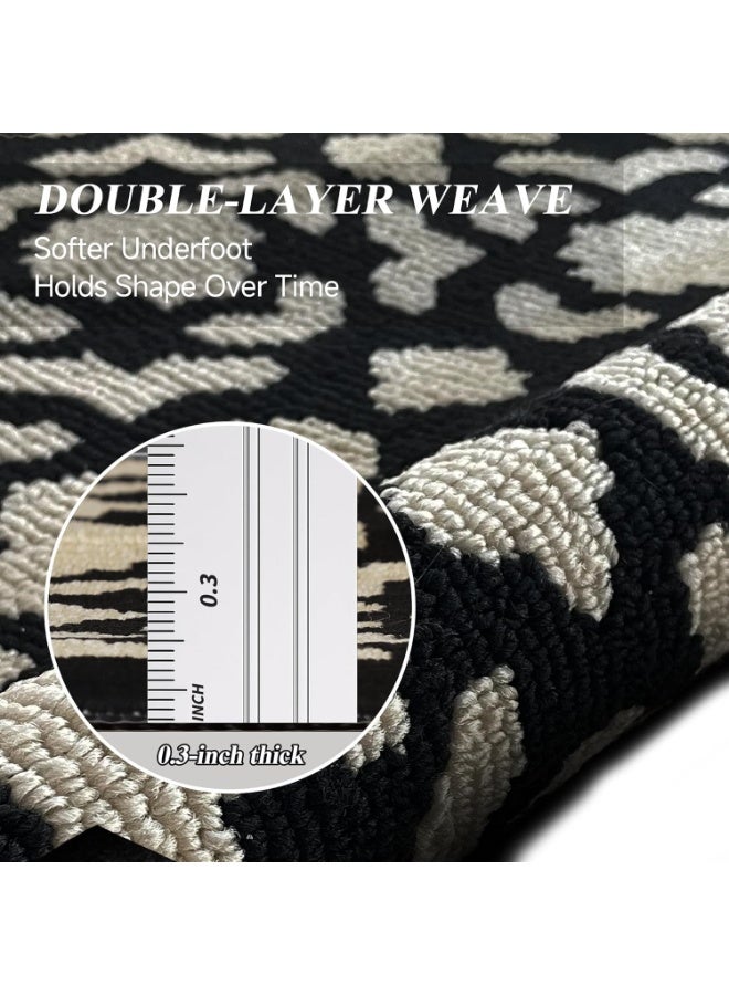 60*90cm Washable Runner Rug for Hallway, Non Slip Low-Pile Kitchen Rug, Durable Soft Floor Carpet Runners for Entryway, Bedroom, Bathroom, Laundry Room, Black Flower - Image 3