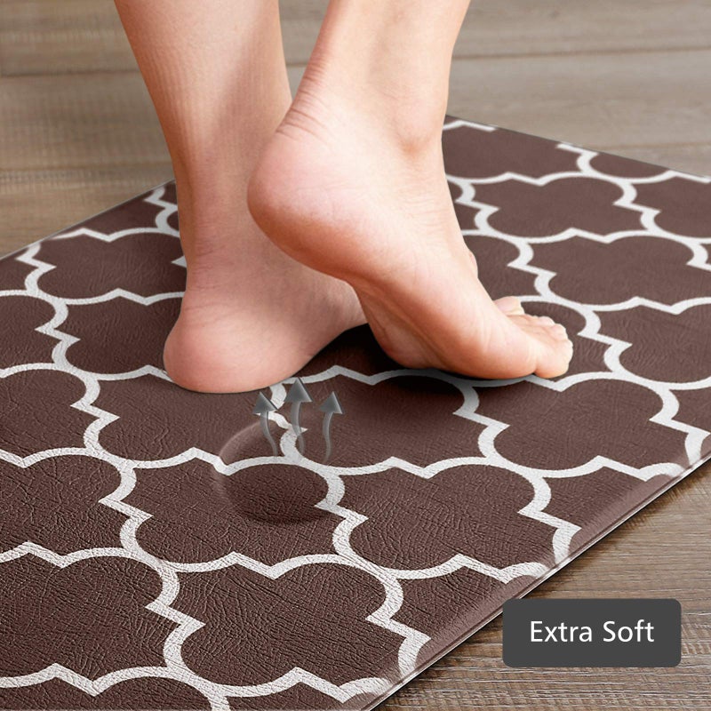 KMAT Kitchen Mat [2 PCS] Cushioned Anti-Fatigue Kitchen Mats and Rugs, Waterproof Non-Slip Kitchen Rug Heavy Duty PVC Ergonomic Comfort Standing Foam Mat for Floor Home, Sink, Laundry,Brown - Image 5