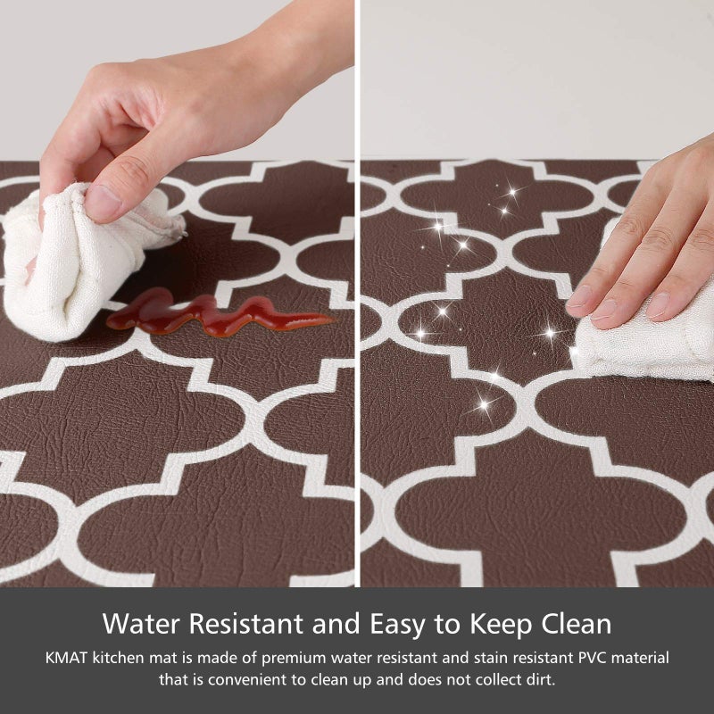 KMAT Kitchen Mat [2 PCS] Cushioned Anti-Fatigue Kitchen Mats and Rugs, Waterproof Non-Slip Kitchen Rug Heavy Duty PVC Ergonomic Comfort Standing Foam Mat for Floor Home, Sink, Laundry,Brown - Image 4