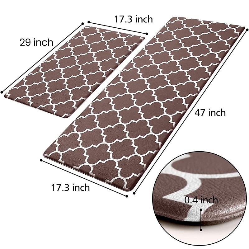 KMAT Kitchen Mat [2 PCS] Cushioned Anti-Fatigue Kitchen Mats and Rugs, Waterproof Non-Slip Kitchen Rug Heavy Duty PVC Ergonomic Comfort Standing Foam Mat for Floor Home, Sink, Laundry,Brown - Image 2