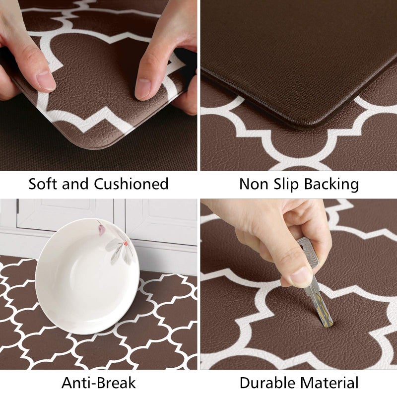 KMAT Kitchen Mat [2 PCS] Cushioned Anti-Fatigue Kitchen Mats and Rugs, Waterproof Non-Slip Kitchen Rug Heavy Duty PVC Ergonomic Comfort Standing Foam Mat for Floor Home, Sink, Laundry,Brown - Image 3