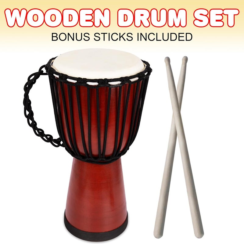 Art Creativity 16 Inch Wooden Djembe Drum Set with Sticks, Rustic Brown Wood African Drum Design, Fun Musical Instrument for Kids and Adults, Great Gift Idea - Image 2