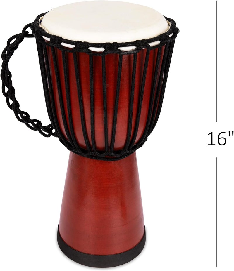 Art Creativity 16 Inch Wooden Djembe Drum Set with Sticks, Rustic Brown Wood African Drum Design, Fun Musical Instrument for Kids and Adults, Great Gift Idea - Image 3