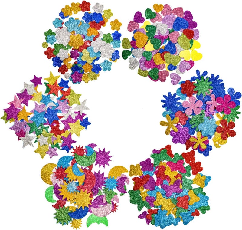 iKammo 6 عبوات ملصقات حروف فوم لامعة نجوم فوم قلوب ملصقات ذاتية اللصق ملصقات ملونة ثلاثية الأبعاد لتدوين الأطفال ألعاب إبداعية أدوات صنع بطاقات ملحقات بألوان مختلطة متنوعة - Image 1