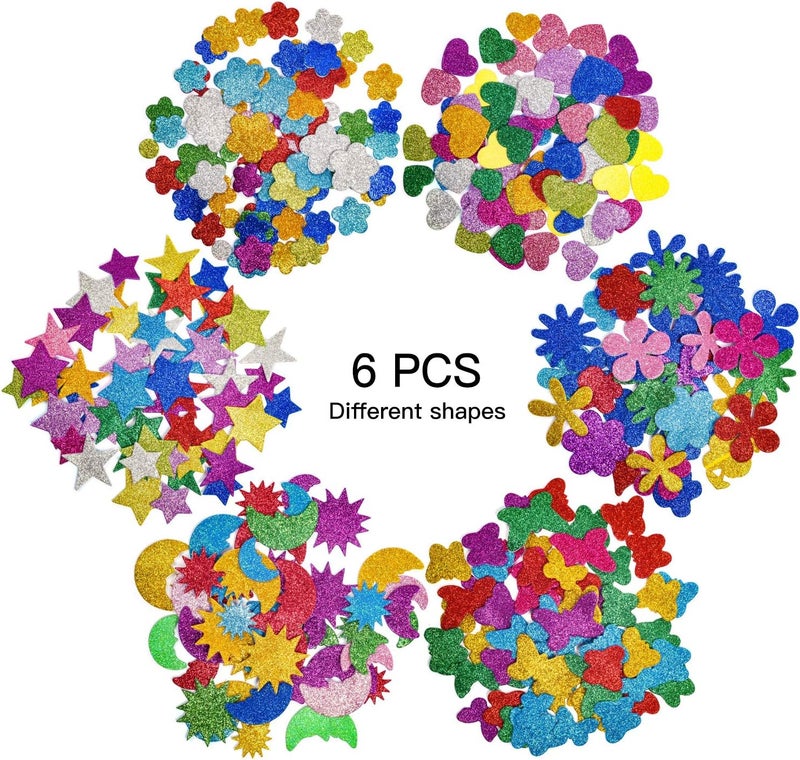 iKammo 6 عبوات ملصقات حروف فوم لامعة نجوم فوم قلوب ملصقات ذاتية اللصق ملصقات ملونة ثلاثية الأبعاد لتدوين الأطفال ألعاب إبداعية أدوات صنع بطاقات ملحقات بألوان مختلطة متنوعة - Image 5