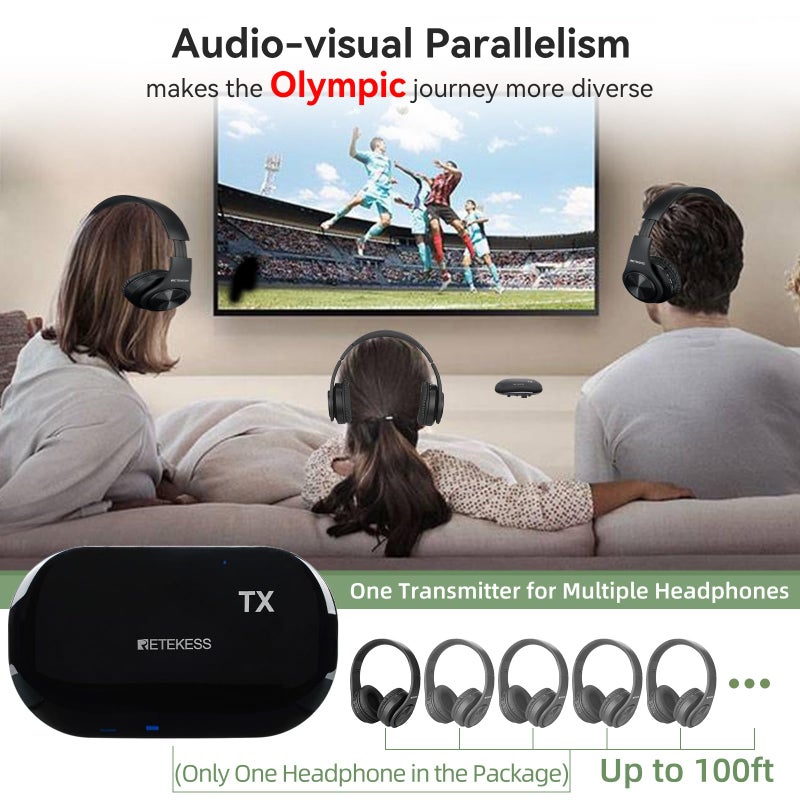 Retekess TA005 Wireless Headphones for TV Watching, TV Headphones for Seniors with Transmitter, Support A/B Channel, AUX, RCA and Optical Input for Elderly, Family (Pack of 1) - Image 2