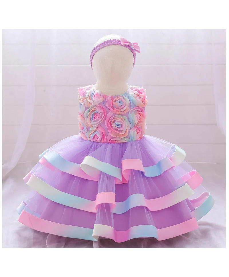 Mark & Mia Mark & Mia Bow Detailing Tiered Floral Party Dress with Headband - Purple